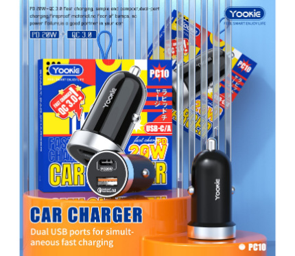 Chargers + Cables Yookie fast Car Charger PC10 20W 2output black